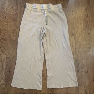 Mate Beige waffle Wide-Leg Pants large elastic waist organic cotton lounge wear